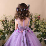 Mqtime Flower Girl Elegant Dress First Communion Dresses for Girls Children Purple Tulle Ball Gown Kids Pageant Wedding Clothes