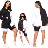 Mqtime Black White Family Matching Outfits Mother Daughter Suit Women Girl Casual Autumn Sets  Mom Baby Kids Clothes For Babies