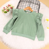 Mqtime Winter Fashion New Children Clothing Set For Girls Solid Color Ruffle Long-Sleeved Blouse Wide-Leg Trousers Two-Piece Suits