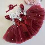 Mqtime Baby Girl Dress Cute Bow Newborn Princess Dresses for Baby 1 Year Birthday Dress Toddler Infant Party Dress Christening Gown