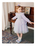 Spring Winter Long Sleeve Dress For Girls Children Birthday Wedding Party Clothing Kids Loose Mesh Hem Princess Ball Gowns 2-12Y