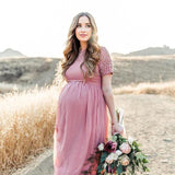 Mqtime Short Sleeve Lace Chiffon Maternity Dresses for Photoshoot Pregnant Women Maxi Gown Dress Pregnancy Baby Shower Photography Prop