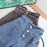 Mqtime Spring Autumn Girls Jeans Baby Denim Pants Kids Wide Leg Trousers Children Bottoms Streetwear High Waist Bud Buttons 3 To 14 Yrs