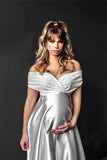 Mqtime Silk Sexy Maternity Photo Shoot Dresses Long Baby Showers Party Evening Pregnancy Maxi Gown Photography Props For Pregnant Women