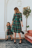 Mqtime Winter Mommy and Daughter Doll Neck Plaid Outfits New Year Christmas Family Matching Dresses Look Festival Dress