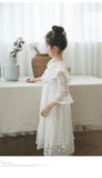 Mqtime Korean Girls Dress Princess Party Wedding Lace Embroidery Long Dress Elegant White Maxi Dresses for Teen Girl Children 5 6 8 10