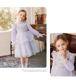 Spring Winter Long Sleeve Dress For Girls Children Birthday Wedding Party Clothing Kids Loose Mesh Hem Princess Ball Gowns 2-12Y