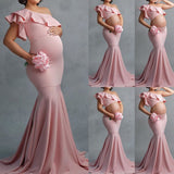 Sexy Maternity Dresses For Photo Shoot Ruffles Long Pregnancy Dress Photography Props 2022 Baby Shower Pregnant Women Maxi Gown