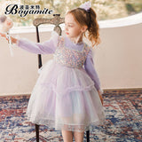 Spring Winter Long Sleeve Dress For Girls Children Birthday Wedding Party Clothing Kids Loose Mesh Hem Princess Ball Gowns 2-12Y