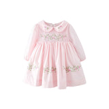 Mqtime Spring and Autumn Kids Clothing Baby Girl Dress Infant Flowers Embroidery Long-sleeve Sweet Princess Dress Baby Girl Clothes