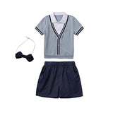 Mqtime Kid Korean Japanese School Uniform for Girls Boy Turn Down Coallr Shirt Pleated Skirt Shorts Bow Clothes Set Student Outfit Suit