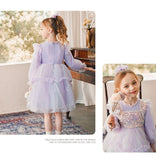 Spring Winter Long Sleeve Dress For Girls Children Birthday Wedding Party Clothing Kids Loose Mesh Hem Princess Ball Gowns 2-12Y