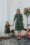 Mqtime Winter Mommy and Daughter Doll Neck Plaid Outfits New Year Christmas Family Matching Dresses Look Festival Dress