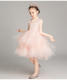 Elegant Sweet Long Beading Appliques Sleeveless Flower Girl Dress Kids Performance Show Party Birthday First Communion Gowns