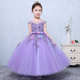 Mqtime Flower Girl Elegant Dress First Communion Dresses for Girls Children Purple Tulle Ball Gown Kids Pageant Wedding Clothes