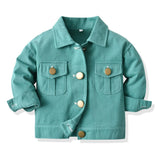 Mqtime Autumn new denim jacket children's baby single button Lapel cardigan solid color Jacket Boys and girls long sleeve denim jacket