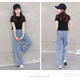 Mqtime Teenage Girls Jeans Spring Summer Casual Fashion Loose Blue Kids Leg Wide Pants School Children Trousers 6 8 10 12 Year