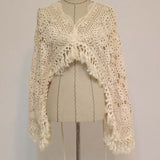 Mqtime Photo Shoot Handcraft Crochet Shawl Tassel Handmade Cotton Beige Cape Matched Pregnant Dresses for Maternity Photography Props