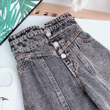 Mqtime Spring Autumn Girls Jeans Baby Denim Pants Kids Wide Leg Trousers Children Bottoms Streetwear High Waist Bud Buttons 3 To 14 Yrs