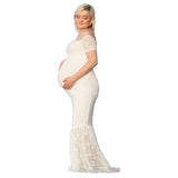 Mqtime Long Maternity Photography Props Women's Lace Stitching Pregnant Women's Long Sleeve Dress Flying Sleeve Dress  for Photo Shoot