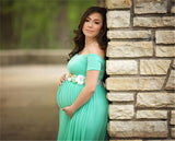 Stretchy Cotton Matenrity Photography Props Dress Slash Neck Cotton Jersey Maternity Photo Shoot Maxi Dresses