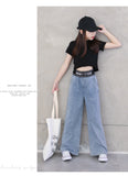 Mqtime Teenage Girls Jeans Spring Summer Casual Fashion Loose Blue Kids Leg Wide Pants School Children Trousers 6 8 10 12 Year