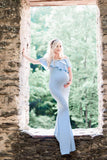 Mqtime Maternity Shoulderless Long Dress Women Ruffle Stretchy Sleeveless Maxi Dress for Photo Shoot Photography Props Pregnancy Dress