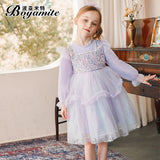 Spring Winter Long Sleeve Dress For Girls Children Birthday Wedding Party Clothing Kids Loose Mesh Hem Princess Ball Gowns 2-12Y