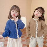 Autumn Baby Girls Coat Baby Lace Solid Sweaters Toddler Knit Cardigans Knitwear Long-sleeve Cotton Single Breasted Jacket Tops