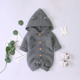 Knitted Baby Romper Toddler Jumpsuit for Baby Boys Girls Autumn warm Romper With Hooded Infant Outerwear Newborn Baby Clothes