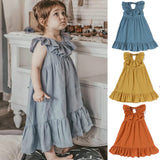 Mqtime Summer Children‘s Clothing Ruffles Sleeveless Dress Vintage Toddler Kids Girl's Casual Loose Cotton Linen Dresses