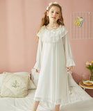 Mqtime Children Girl's Lolita Mesh Princess Sleepshirts.Royal Style Lace Nightgowns.Victorian Toddler Kid's Nightdress Home Sleepwear