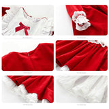 Toddler Kids Girl Red Christmas Lolita Dress Fall Children Baby Girls Vintage Lace Bow Princess Dresses Wedding Party New Year