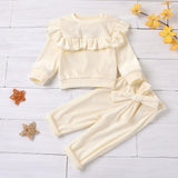 Mqtime Newborn Baby Girl Fleece Ruffle Clothes Set Sweatshirt+Pant 2PCS Child Sleepwear Warm Home Suit Winter Spring Autumn 0-2Y