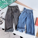 Mqtime Spring Autumn Girls Jeans Baby Denim Pants Kids Wide Leg Trousers Children Bottoms Streetwear High Waist Bud Buttons 3 To 14 Yrs