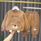 Mqtime New Lamb Wool Clothing Sets For Baby Girls Boys Fleece Padded Sweater+Pants Outfits Kids Costume Cartoon Children Clothes Suit