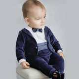 Mqtime Autumn Winter Children Boutique Clothing Baby Boy Rompers Long Sleeve Velvet Jumpsuit Gentle Boy Birthday Prince Suit Handsome