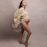 Mqtime Photo Shoot Handcraft Crochet Shawl Tassel Handmade Cotton Beige Cape Matched Pregnant Dresses for Maternity Photography Props