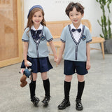 Mqtime Kid Korean Japanese School Uniform for Girls Boy Turn Down Coallr Shirt Pleated Skirt Shorts Bow Clothes Set Student Outfit Suit