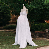 Mqtime Sexy Backless Maternity Photography Dress For Baby Shower Party Evening Pregnancy Maxi Gown White Pregnant Women Photoshoot Prop