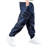 Mqtime New 3-14T Boy Jeans Dark Blue Denim Pants for Kids Trousers Teenage Clothing Elastic Waist Boy Cargo Pants Boy Jeans