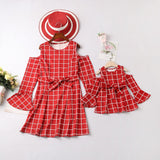 Mqtime Moms And Girls Clothes Long Sleeve Plaid Family Dress Mother Daughter Dresses Red Spring Autumn Matching Outfits