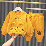 Mqtime New Lamb Wool Clothing Sets For Baby Girls Boys Fleece Padded Sweater+Pants Outfits Kids Costume Cartoon Children Clothes Suit