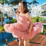 Mqtime 2Pcs Summer Baby Girl Pink Black Princess Tulle Tutu Dress with Cute Panties Spanish Vintage Dress for Girls Christening Gowns