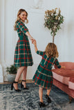 Mqtime Winter Mommy and Daughter Doll Neck Plaid Outfits New Year Christmas Family Matching Dresses Look Festival Dress