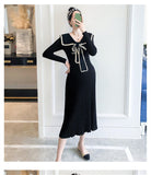 Maternity Dresses Knitted Pleated Long Pregnancy Dress Casual Loose Lace bow Maternity Clothes For Pregnant Women 2022 Autumn