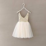 New Hot Children Baby Dress Gold Sequined Lace Sling White Tutu Dresses For Party Wedding Clothing Size 2-6Y vestido infantil