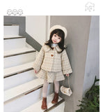 Mqtime Girls Clothes Set Long Sleeve Jacket&Overall Dress Wool Winter Outerwear Vintage Plaid Christmas Warm Children Outfits Clothes