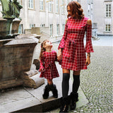 Mqtime Moms And Girls Clothes Long Sleeve Plaid Family Dress Mother Daughter Dresses Red Spring Autumn Matching Outfits