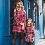 Mqtime Moms And Girls Clothes Long Sleeve Plaid Family Dress Mother Daughter Dresses Red Spring Autumn Matching Outfits